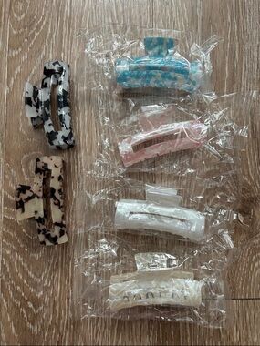 6 piece set of small claw clips, multicolor pearl, 3.25” long